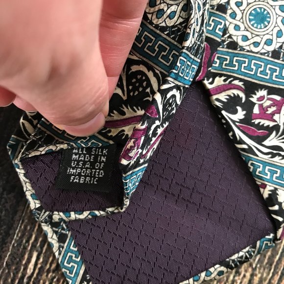 CHRISTIAN DIOR Monsiuer Neck Tie Silk USA Made Bold Print Teal Burgundy - Picture 7 of 7